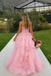 Unique Pink Tiered Tulle Ball Gown Strapless Applique Formal Prom Dress,WGP2146