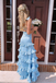 Pretty Ruffled Tiered Light Blue Prom Dress V-Neck Sleeveless Party Gown,WGP2162