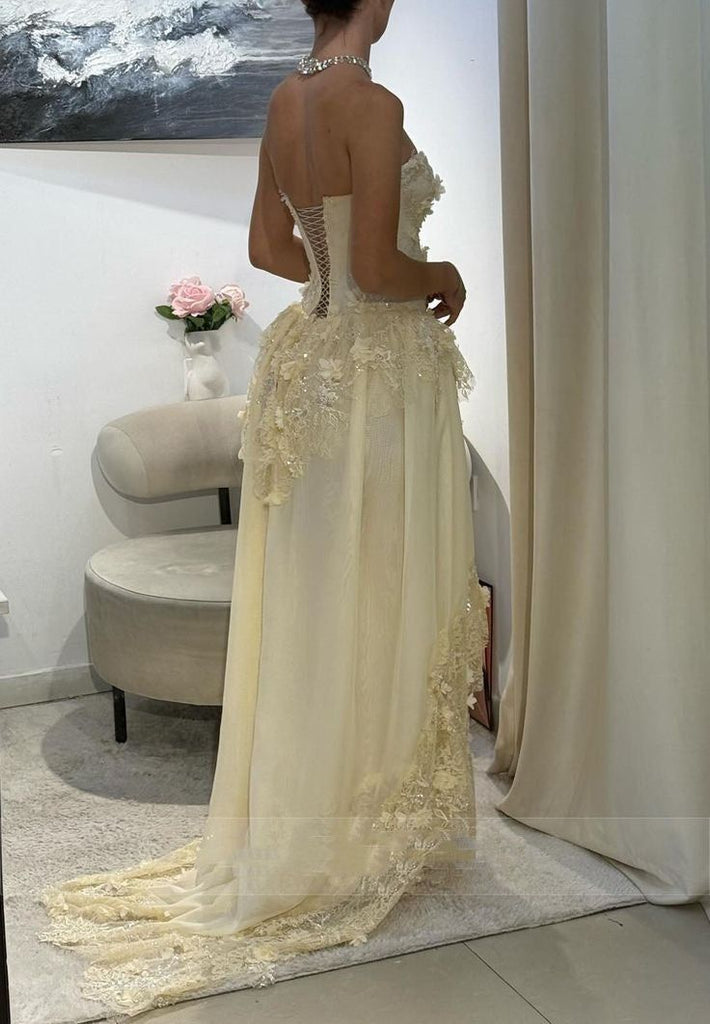 Elegant Yellow Floral Sweetheart A-Line Long Prom Dress Ideas, Evening Party Dresses ,WGP1604