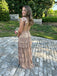 Elegant Champagne V-Neck Mermaid Long Prom Dress Ideas, Evening Party Dresses,WGP1843