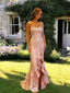 Unique Blush Pink Glitter Gala Dress Cascading Ruffles High Slit Prom Gown,WGP2116