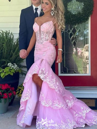 Gorgeous Spaghetti Strap V-neck Notched Mermaid Long Prom Dress Ideas, Evening Party Dresses,WGP1372