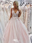 Elegant Pink A-Line V-Neck Lace Popular Long Evening Dresses, Formal Dresses, Birthday Party, WGP592