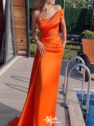 Gorgeous One-shoulder Asymmetric Mermaid Long Prom Dress Ideas, Evening Party Dresses,WGP1125