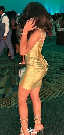 Elegant Spaghetti Strap V-neck Sheath Short Mini Homecoming Dress,EPT348