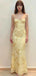 Classy Yellow Floral Embroidered Prom Dress Spaghetti Strap Corset Back Maxi Party Gown,WGP2084
