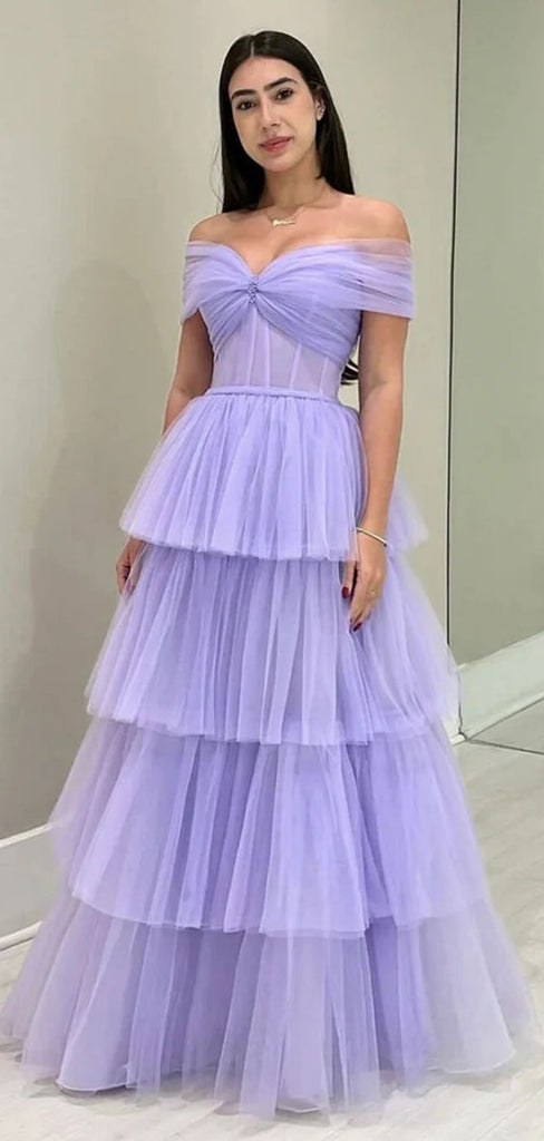 Elegant Purple Off-Shoulder A-Line Long Prom Dress Ideas, Evening Party Dresses,WGP1627