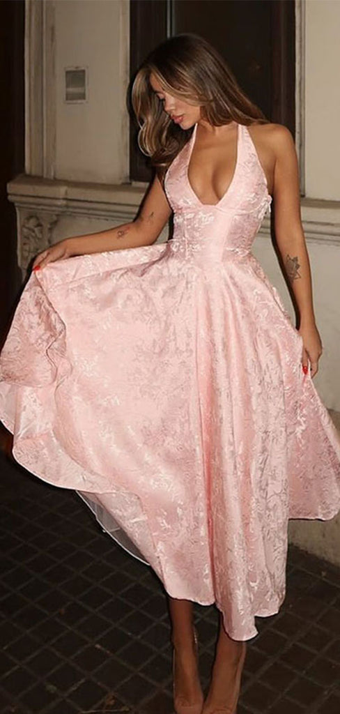 Elegant Rose Pink Prom Dress V Neck Backless A-Line Long Formal Gown,WGP2052