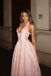 Elegant Rose Pink Prom Dress V Neck Backless A-Line Long Formal Gown,WGP2052