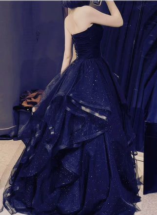 Elegant Navy Blue Sweetheart A-Line Long Prom Dress Ideas, Evening Party Dresses,WGP1915