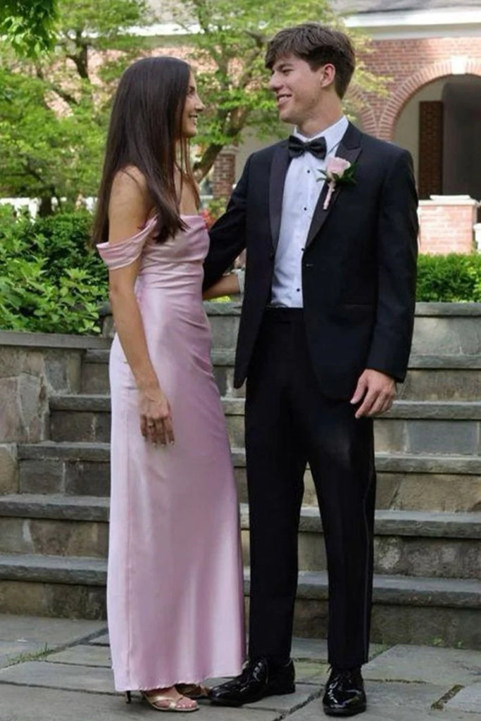 Classy Off-the-Shoulder Pink Satin Mermaid Prom Dresses, Evening Party Dresses,WGP2065