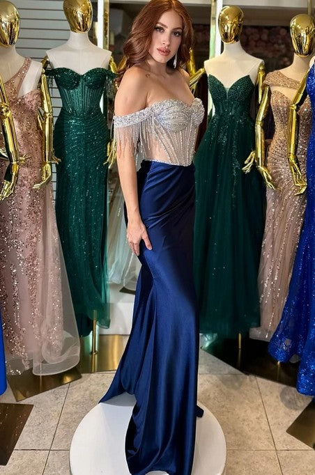 Sexy Off-Shoulder Mermaid Side Slit Long Prom Dress Ideas, Evening Party Dresses,WGP1618