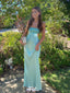 Modern Teal Satin Cutout Evening Gown Sleeveless Square Neck Backless Formal Prom Dress,WGP2106