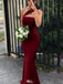 Sexy Burgundy One-Shoulder Mermaid Long Prom Dress Ideas, Evening Party Dresses, WGP1991