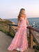 Classy Pink V-Neck Tiered Chiffon Prom Gown Sleeveless A-Line Layered Evening Dress,WGP2169