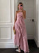 Unique Dusty Rose High Neck Pleated Prom Dress Asymmetrical Ruffle Evening Gown,WGP2163