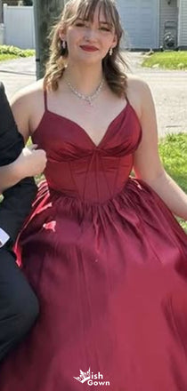 Elegant Spaghetti Strap V-neck A-line Long Prom Dress Ideas, Evening Party Dresses,WGP1514