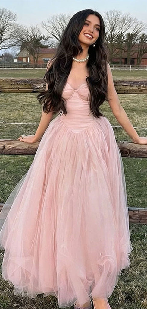 Dreamy Blush Pink Tulle Prom Gown Corset Top Sleeveless A-Line Ball Dress,WGP2189