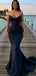 Sexy Strapless Corset Mermaid Prom Gown in Navy Lace with Long Sweep Train,WGP2154