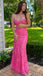 Stunning Hot Pink Lace Prom Dress Mermaid Strapless Embroidered Gown,WGP2133
