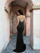 Modern Black Sequin Prom Dress Sexy Sleeveless Illusion Neckline Slit Formal Gown,WGP2081