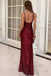 Sexy V-Neck Sparkly Burgundy Sequin Side Slit Evening Dresses,Long Prom Dresses,WGP2066