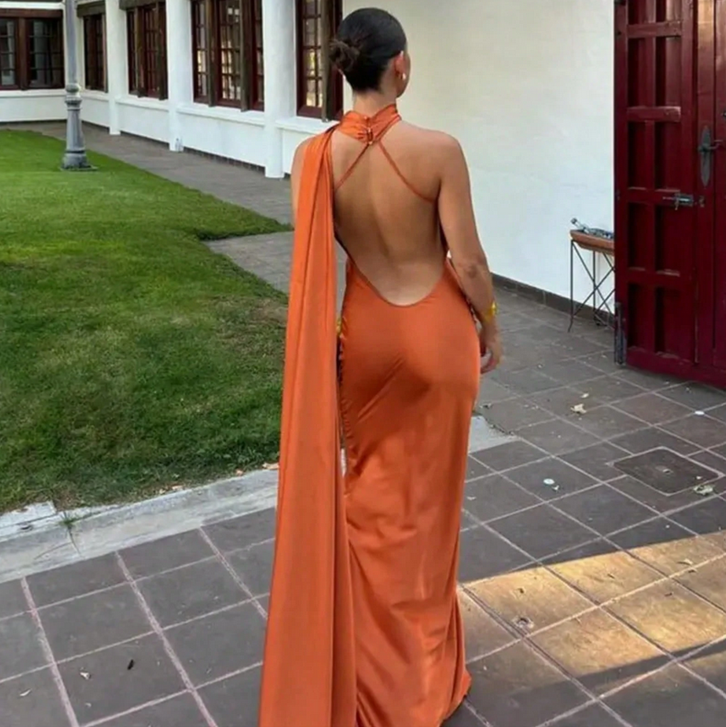 Elegant Orange Halter Mermaid Long Prom Dress Ideas, Evening Party Dresses,WGP1838