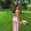 Elegant Pink Satin Slip Prom Dress Sexy Cut-Out Front Tie Midi Length Cocktail Gown,WGP2170