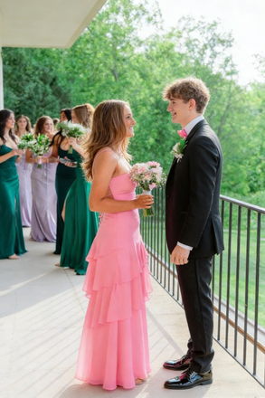 Pretty Hot Pink Ruffle Prom Dress Sleeveless Tiered Chiffon Floor Length Gown,WGP2112