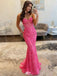 Stunning Hot Pink Lace Prom Dress Mermaid Strapless Embroidered Gown,WGP2133