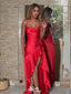 Bold Red Satin Strapless Prom Dress with High-Low Ruffled Hemline,WGP2124