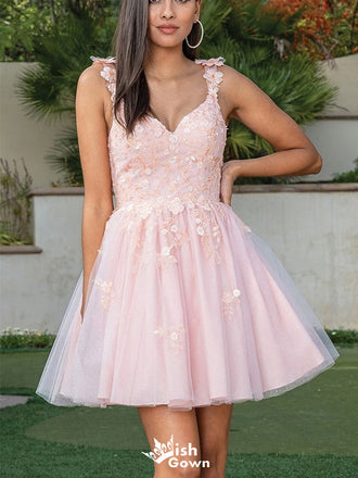 Gorgeous Spaghetti Strap V-neck A-line Short Mini Homecoming Dress,EPT414