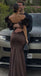 Elegant Brown Off-Shoulder Mermaid Floral Long Prom Dress Ideas, Evening Party Dresses,WGP1743