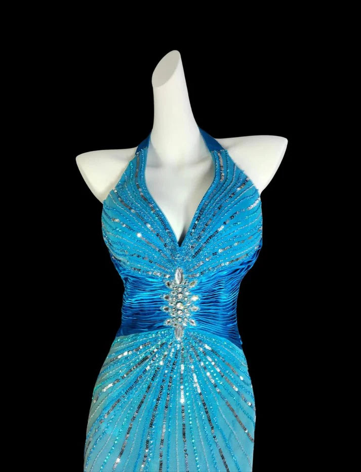 Unique Blue V-Neck Mermaid Long Prom Dress Ideas, Evening Party Dresses,WGP1895