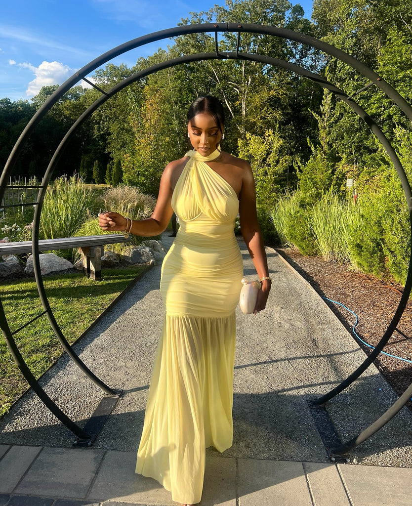Unique Yellow High Neck Mermaid  Long Prom Dress Ideas, Evening Party Dresses,WGP1804
