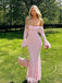 Sexy Pink Off-the-Shoulder Lace Prom Dress with Long Bell Sleeves Mermaid Gown,WGP2179