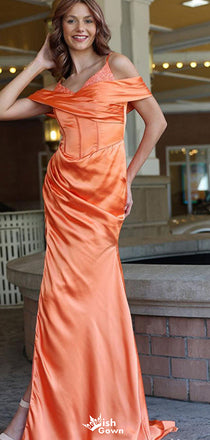 Elegant Off-shoulder V-neck Mermaid Long Prom Dress Ideas, Evening Party Dresses,WGP1583