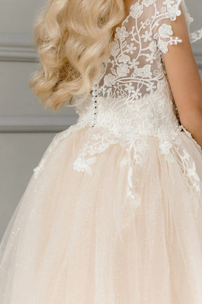 Cute Pink Spaghetti Strap Sleeveless Long A-Line Flower Girl Dress, FG024