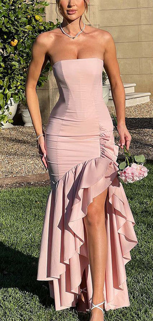 Elegant Pink Sweetheart Mermaid Side Slit Sleeveless Long Prom Dress Ideas, Evening Party Dresses,WGP1680