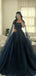 Elegant Navy Blue Spaghetti Strap A-Line Long Prom Dress Ideas, Evening Party Dresses,WGP1918