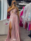 Elegant Pink Spaghetti Strap A-Line Side Slit Long Prom Dress Ideas, Evening Party Dresses,WGP1646