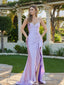 Modern Lavender Satin Prom Dress Beaded Sweetheart Neck Side Slit Ruched Formal Gown,WGP2055