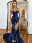 Elegant Blue Sweetheart Mermaid Side Slit Long Prom Dress Ideas, Evening Party Dresses,WGP1621