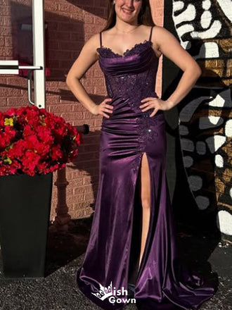 Elegant Spaghetti Strap Lace Mermaid Long Prom Dress Ideas, Evening Party Dresses,WGP1622