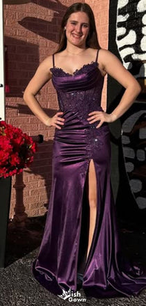 Elegant Spaghetti Strap Lace Mermaid Long Prom Dress Ideas, Evening Party Dresses,WGP1622