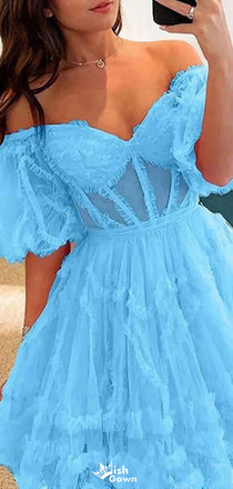 Gorgeous Off-shoulder A-line Short Mini Homecoming Dress,EPT516