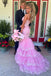 Elegant Applique Pink Spaghetti Strap Mermaid Long Prom Dress Ideas, Evening Party Dresses,WGP1983