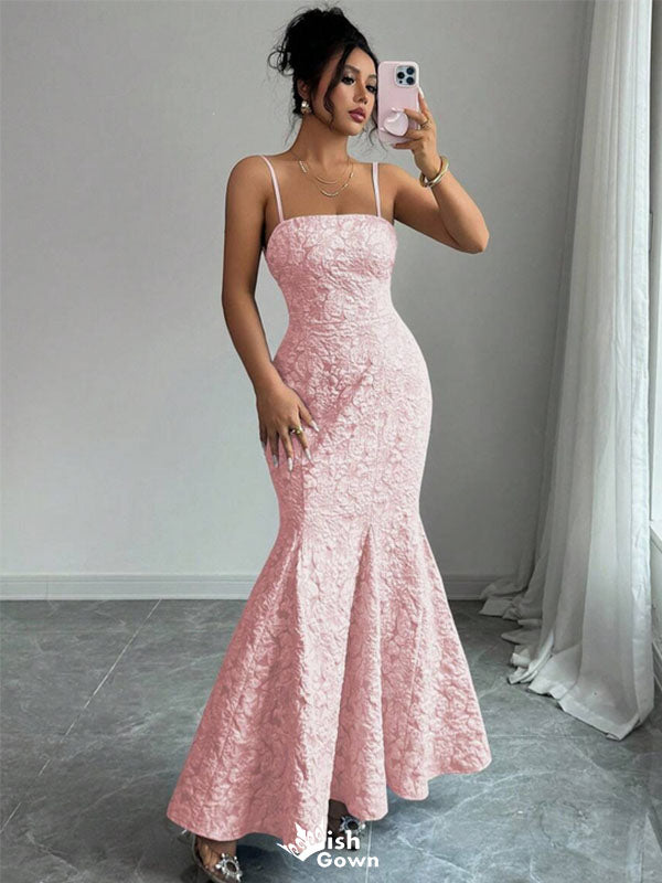 Elegant Applique Pink Spaghetti Strap Mermaid  Long Prom Dress Ideas, Evening Party Dresses,WGP1820
