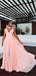 Popular Pink V-Neck A-Line Long Prom Dress Ideas, Evening Party Dresses,WGP1807