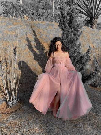 Elegant Pink Off-Shoulder A-Line Long Prom Dress Ideas, Evening Party Dresses,WGP1920
